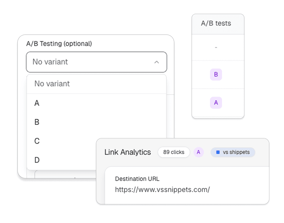 A/B testing interface showing variant performance comparison and conversion metrics